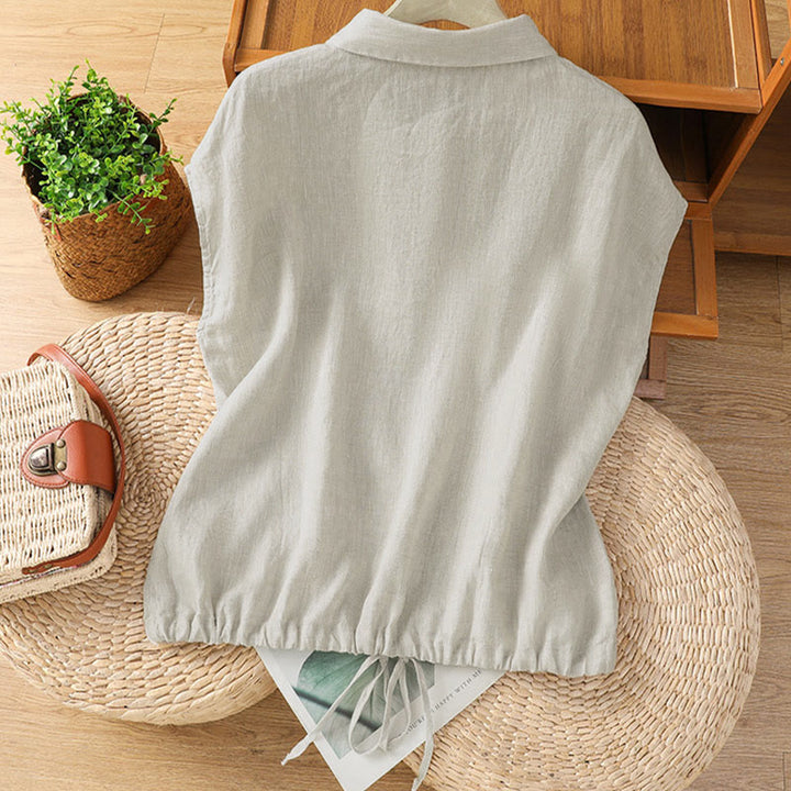 Buddha Stones Summer Plain Color Button Short Sleeve Women's Shirt - image 24