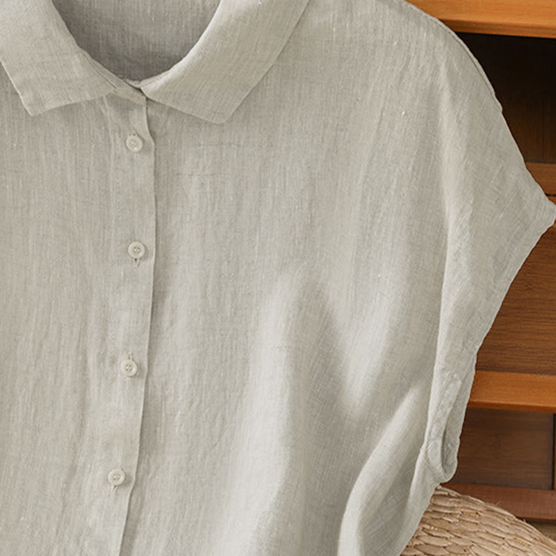 Buddha Stones Summer Plain Color Button Short Sleeve Women's Shirt - image 26