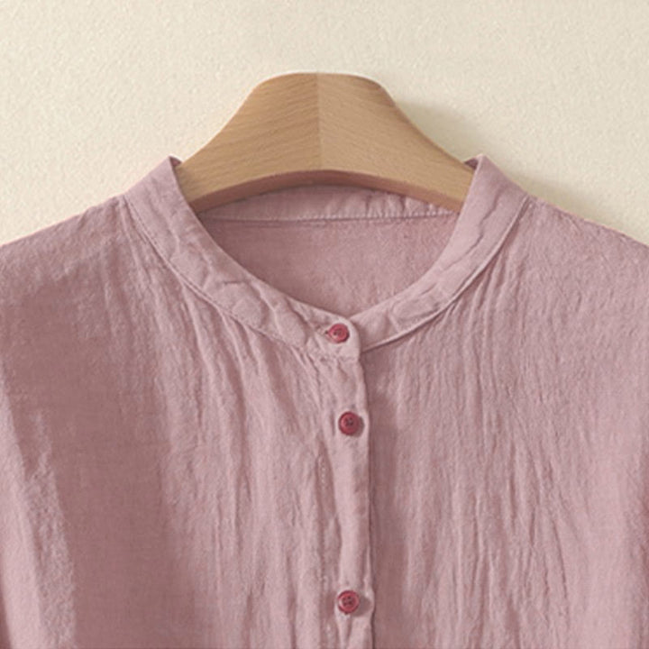 Buddha Stones Summer Plain Red Buttons Short Sleeve Women's Shirt - image 6