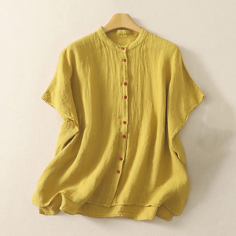 Buddha Stones Summer Plain Red Buttons Short Sleeve Women's Shirt - Goldenrod - US14，UK/AU18，EU46 (2XL) - image 14