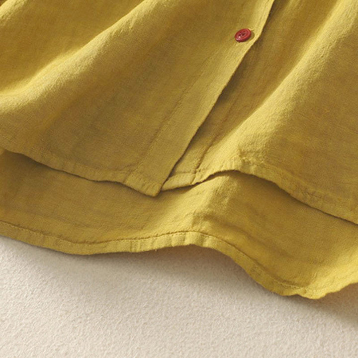 Buddha Stones Summer Plain Red Buttons Short Sleeve Women's Shirt - image 17