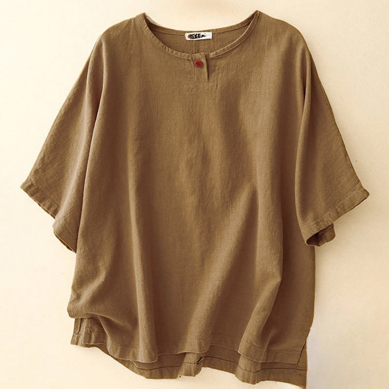 Buddha Stones Casual Plain  Women's Crew Neck Design Loose Half Sleeve T-shirt - DarkGoldenrod - US14，UK/AU18，EU46 (2XL) - image 20