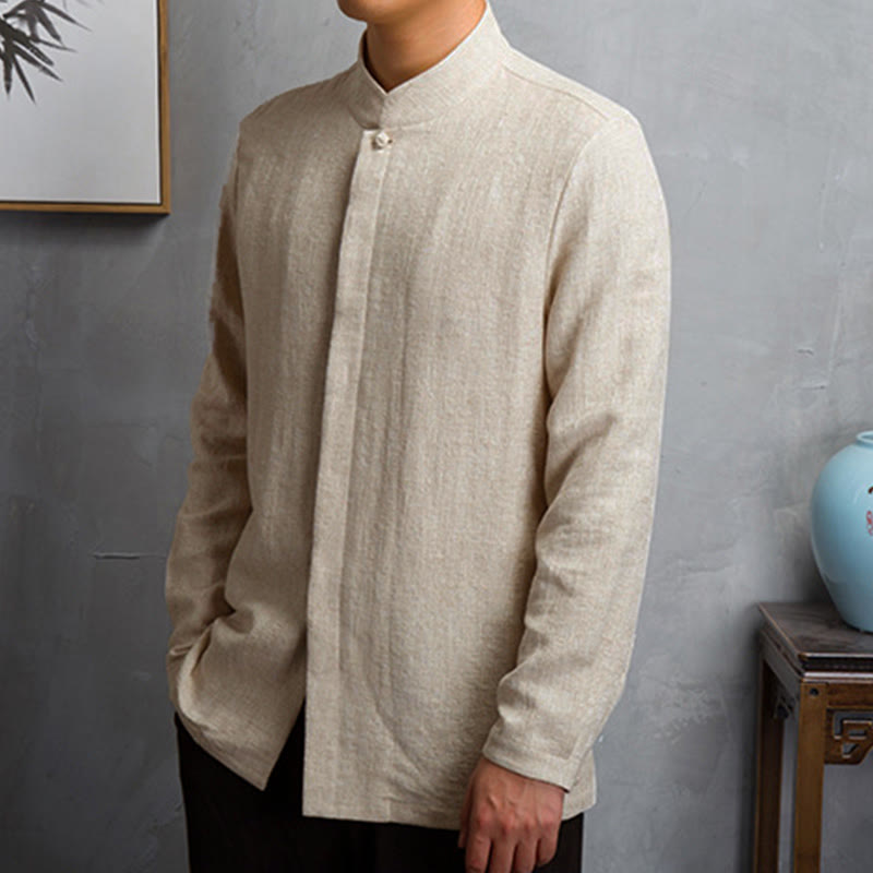 Buddha Stones Solid Color Chinese Tang Suit Jacket Men Clothing - image 1