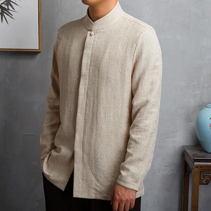 Buddha Stones Solid Color Chinese Tang Suit Jacket Men Clothing - image 1