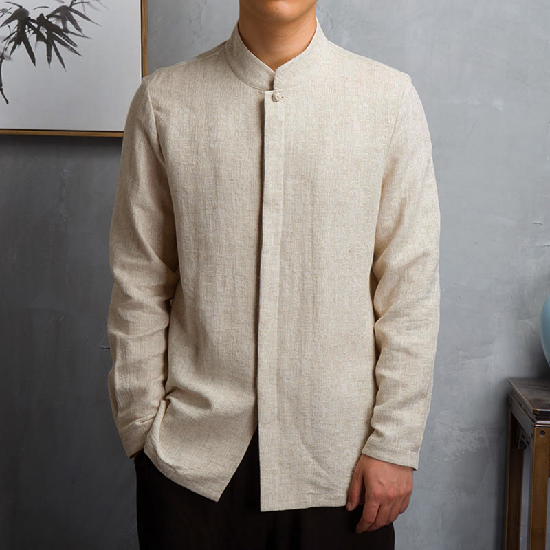Buddha Stones Solid Color Chinese Tang Suit Jacket Men Clothing - Linen - US/UK/AU42，EU52 (4XL) - image 0