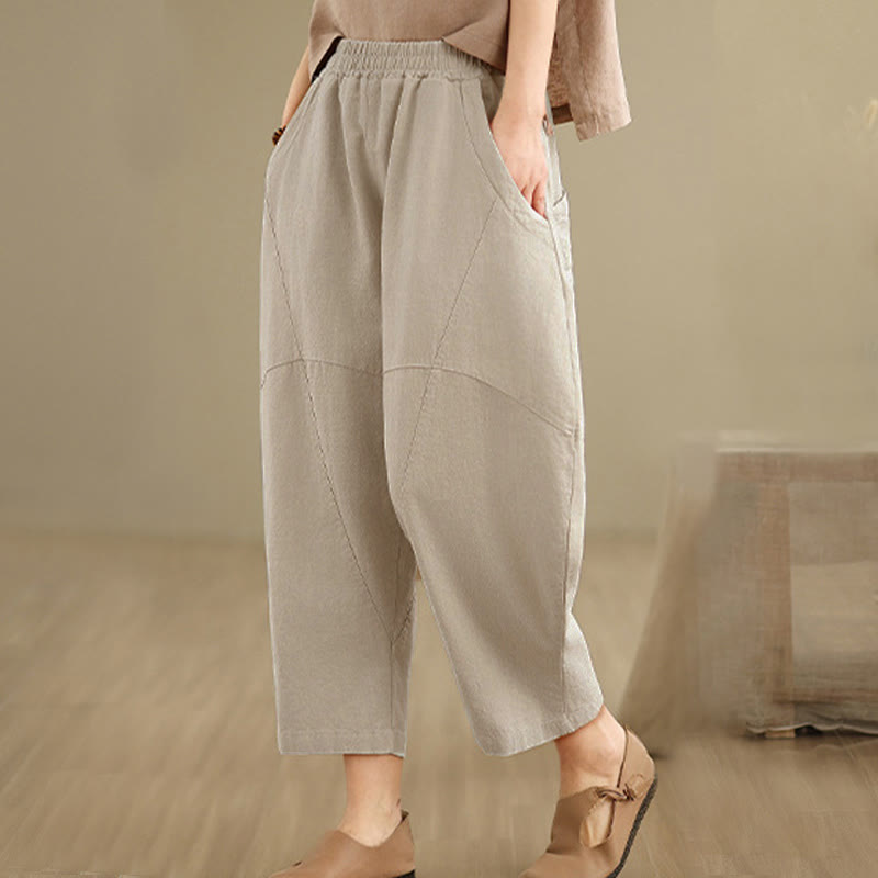Buddha Stones Spring 7-8 Length Solid Color Women's Harem Pants With Pockets - image 5