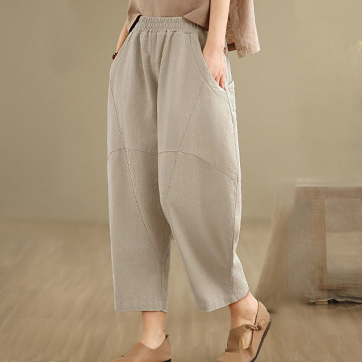 Buddha Stones Spring 7-8 Length Solid Color Women's Harem Pants With Pockets - image 5