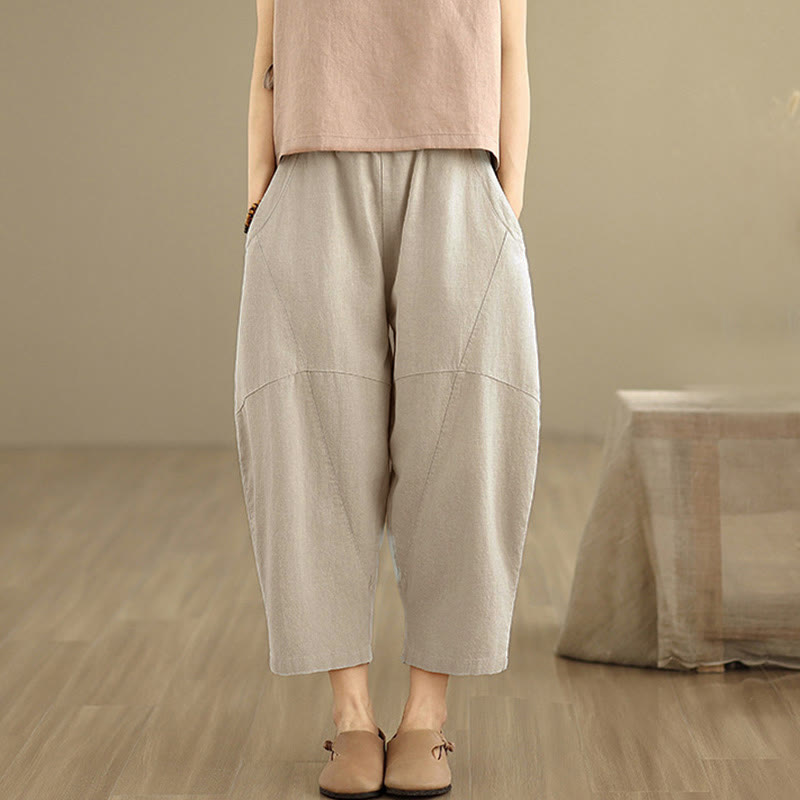 Buddha Stones Spring 7-8 Length Solid Color Women's Harem Pants With Pockets - image 1