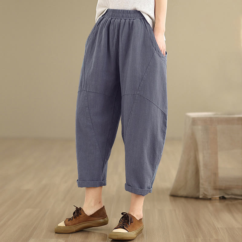 Buddha Stones Spring 7-8 Length Solid Color Women's Harem Pants With Pockets - image 11