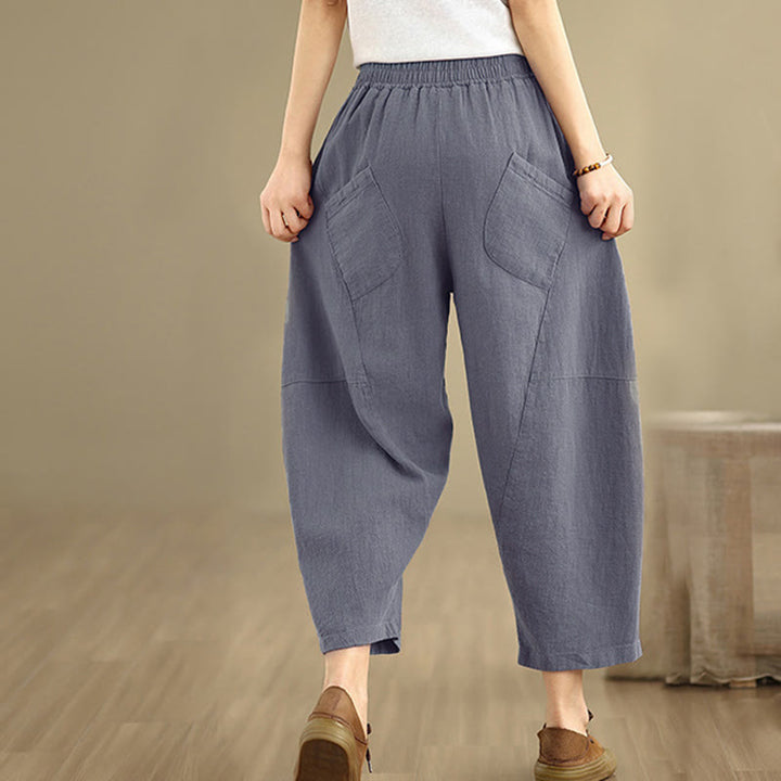 Buddha Stones Spring 7-8 Length Solid Color Women's Harem Pants With Pockets - image 12