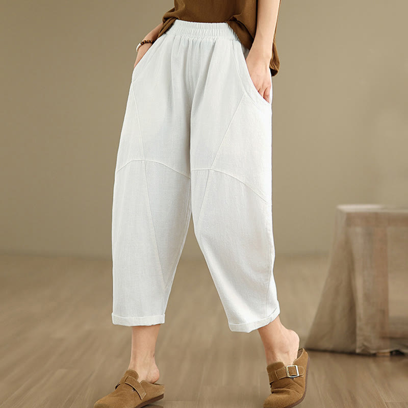 Buddha Stones Spring 7-8 Length Solid Color Women's Harem Pants With Pockets - image 18