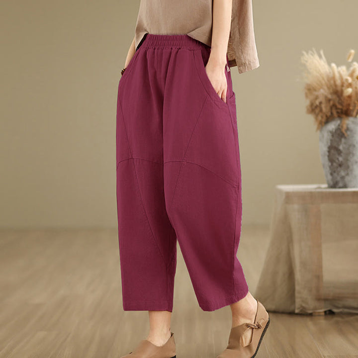 Buddha Stones Spring 7-8 Length Solid Color Women's Harem Pants With Pockets - image 16