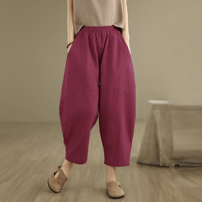 Buddha Stones Spring 7-8 Length Solid Color Women's Harem Pants With Pockets - MediumVioletRed - US8-10，UK/AU12-14，EU40-42 (2XL) - image 15