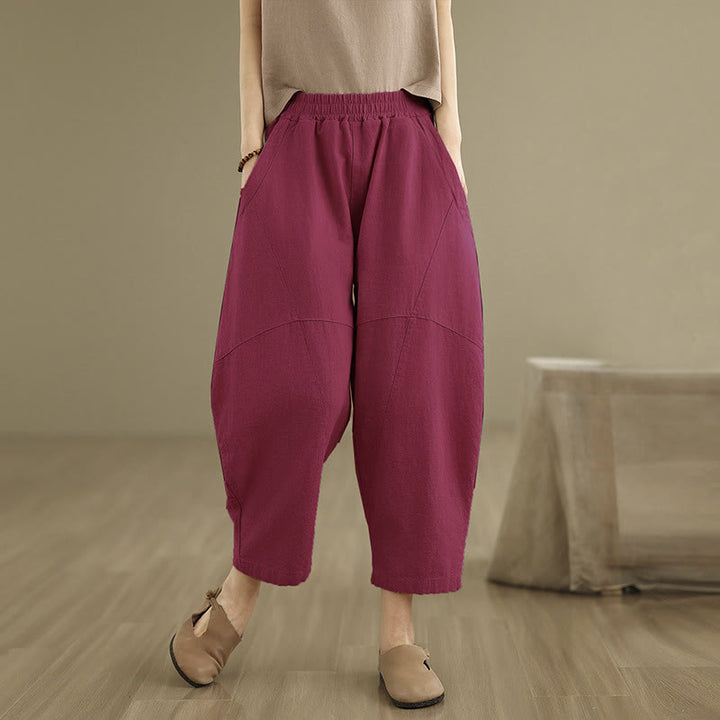 Buddha Stones Spring 7-8 Length Solid Color Women's Harem Pants With Pockets - MediumVioletRed - US8-10，UK/AU12-14，EU40-42 (2XL) - image 15