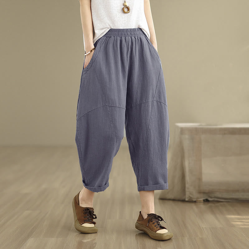 Buddha Stones Spring 7-8 Length Solid Color Women's Harem Pants With Pockets - SteelBlue - US8-10，UK/AU12-14，EU40-42 (2XL) - image 9