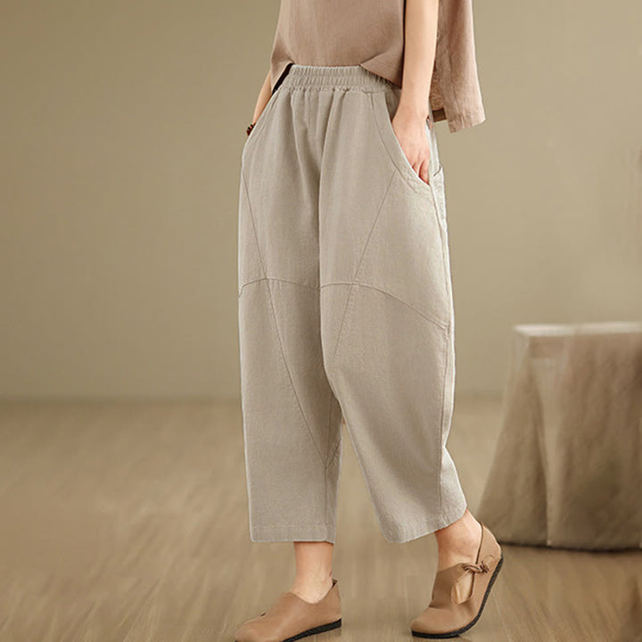 Buddha Stones Spring 7-8 Length Solid Color Women's Harem Pants With Pockets - image 3