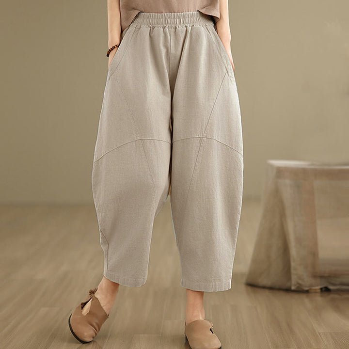 Buddha Stones Spring 7-8 Length Solid Color Women's Harem Pants With Pockets - Linen - US8-10，UK/AU12-14，EU40-42 (2XL) - image 0