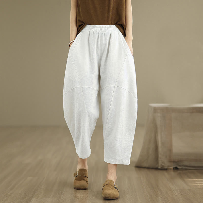 Buddha Stones Spring 7-8 Length Solid Color Women's Harem Pants With Pockets - White - US8-10，UK/AU12-14，EU40-42 (2XL) - image 17