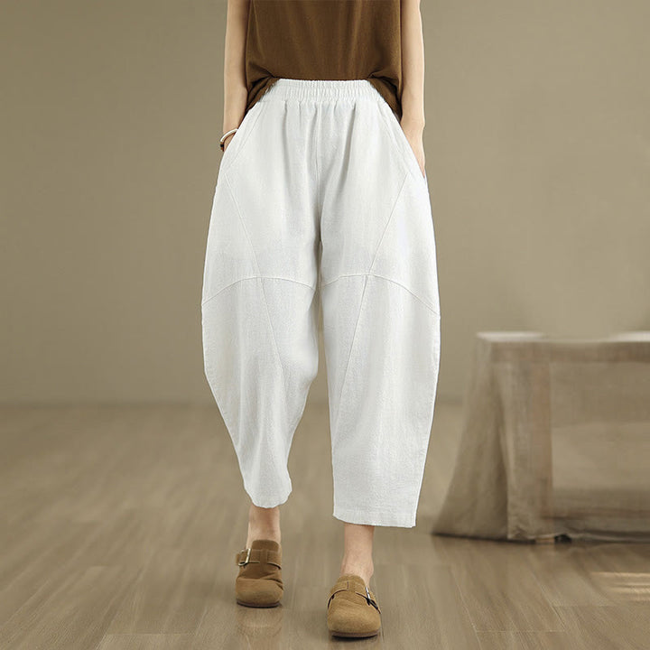 Buddha Stones Spring 7-8 Length Solid Color Women's Harem Pants With Pockets - White - US8-10，UK/AU12-14，EU40-42 (2XL) - image 17