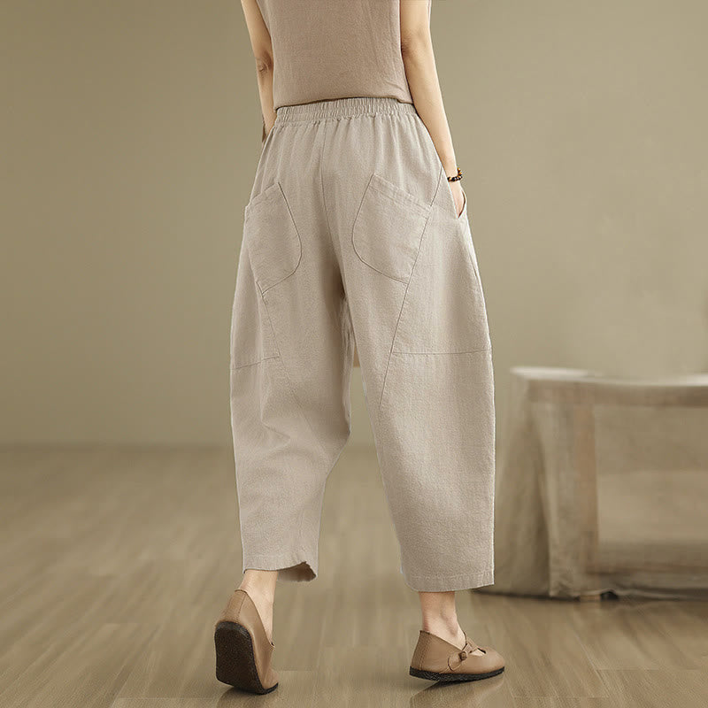 Buddha Stones Spring 7-8 Length Solid Color Women's Harem Pants With Pockets - image 4