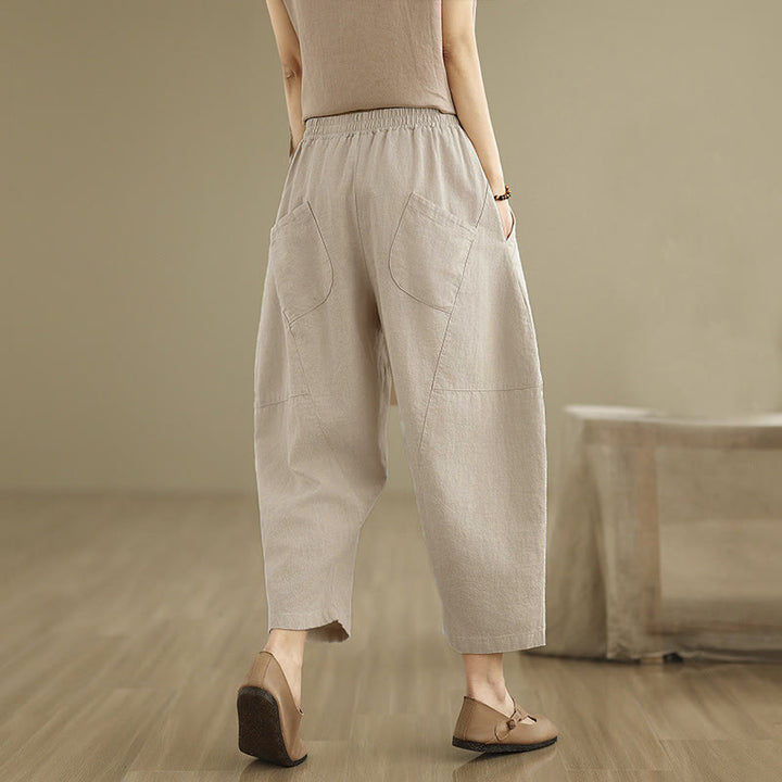 Buddha Stones Spring 7-8 Length Solid Color Women's Harem Pants With Pockets - image 4