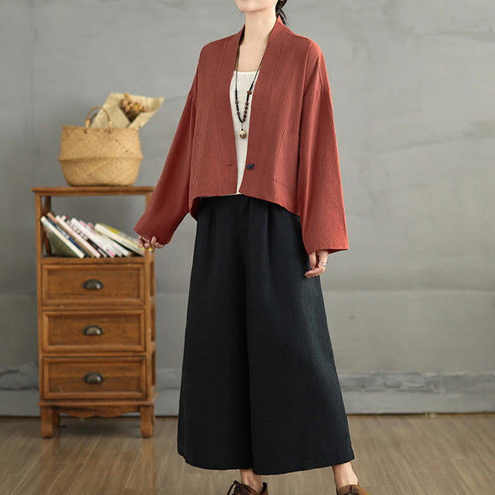 Buddha Stones Casual Vintage Plain Long Sleeve Open Front Jacket With Pockets - image 13
