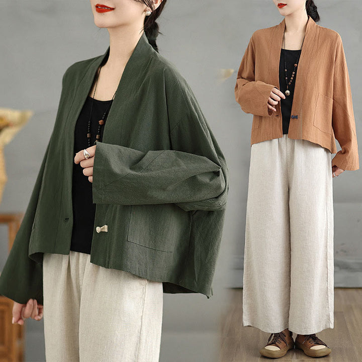 Buddha Stones Casual Vintage Plain Long Sleeve Open Front Jacket With Pockets - image 20