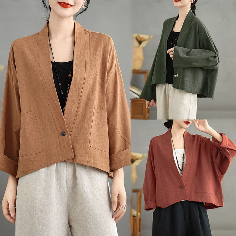 Buddha Stones Casual Vintage Plain Long Sleeve Open Front Jacket With Pockets - image 21