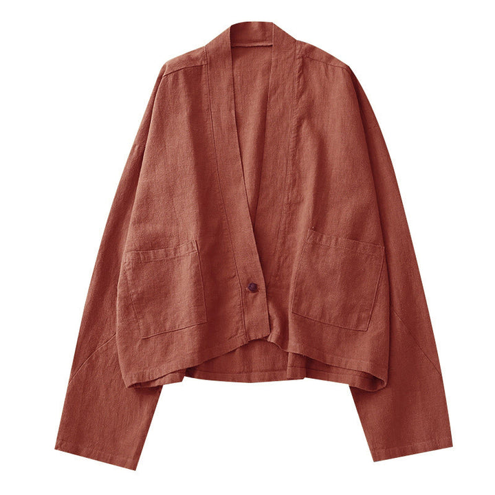 Buddha Stones Casual Vintage Plain Long Sleeve Open Front Cropped Jacket With Pockets - image 12