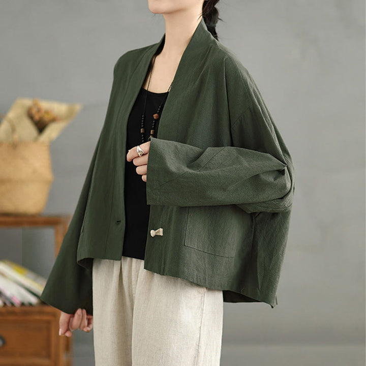 Buddha Stones Casual Vintage Plain Long Sleeve Open Front Jacket With Pockets - image 17