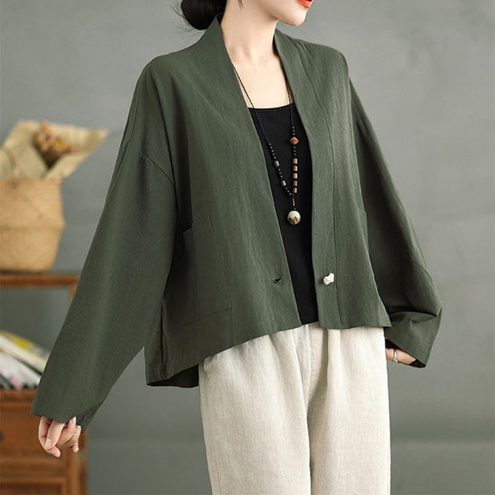 Buddha Stones Casual Vintage Plain Long Sleeve Open Front Cropped Jacket With Pockets - image 16