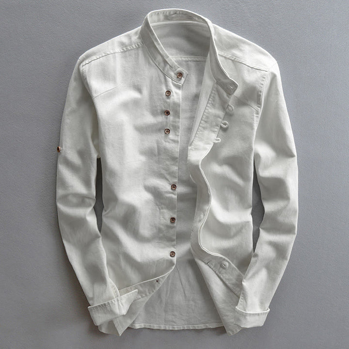 Buddha Stones Men's Slim Fit Design Stand Collar Crew Neck Long Sleeve Cotton Linen Shirt - White - US/UK/AU48，EU58 (7XL) - image 3