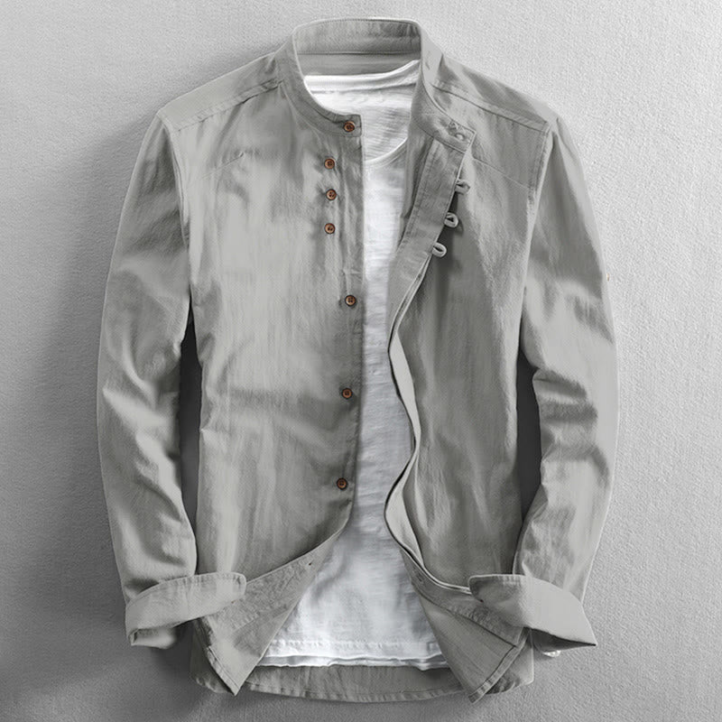 Buddha Stones Men's Slim Fit Design Stand Collar Crew Neck Long Sleeve Cotton Linen Shirt - WhiteSmoke - US/UK/AU48，EU58 (7XL) - image 12