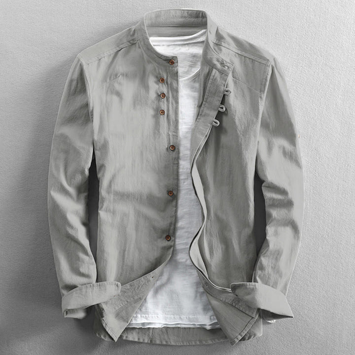 Buddha Stones Slim Fit Design Stand Collar Crew Neck Cotton Linen Men's Long Sleeve Shirt - WhiteSmoke - US/UK/AU48，EU58 (7XL) - image 12