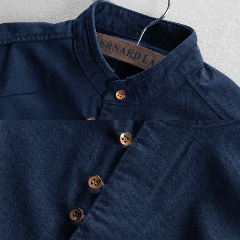 Buddha Stones Slim Fit Design Stand Collar Crew Neck Cotton Linen Men's Long Sleeve Shirt - image 2