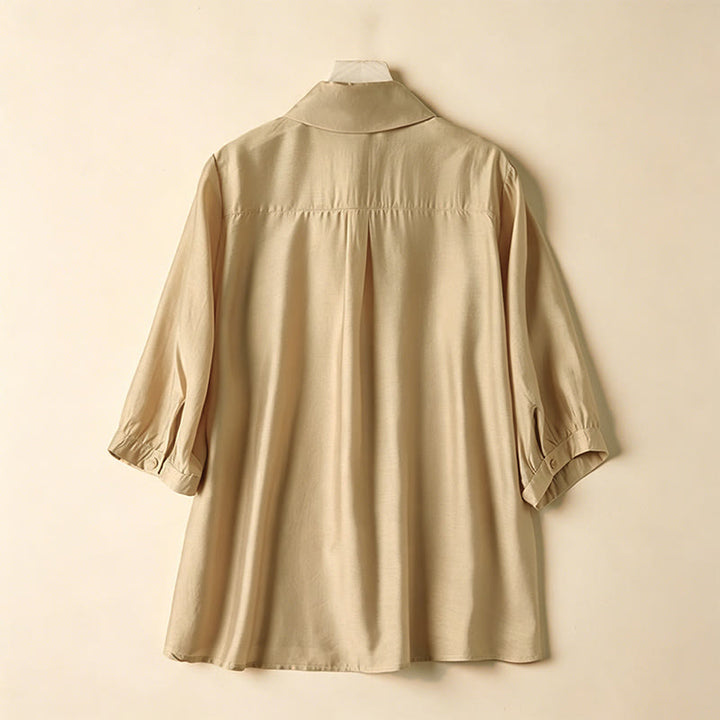 Buddha Stones Summer Elegant Vintage Button-up Solid Front Pleated Ruffle Women's Short Sleeve Shirts - image 13