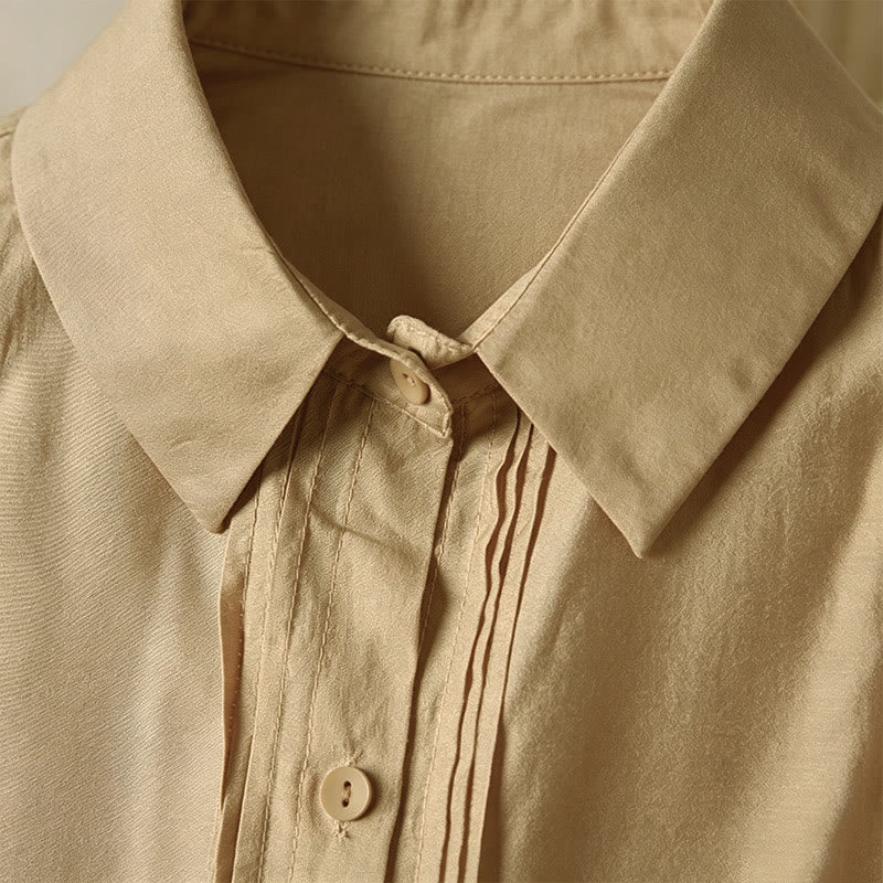 Buddha Stones Summer Elegant Vintage Button-up Solid Front Pleated Ruffle Women's Short Sleeve Shirts - image 14
