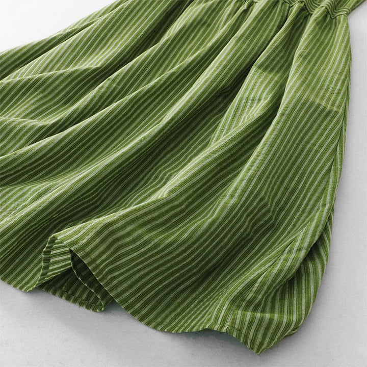 Buddha Stones Summer Casual Elegant Green Striped Crew Neck Women's Summer Sleeveless Dress - image 8