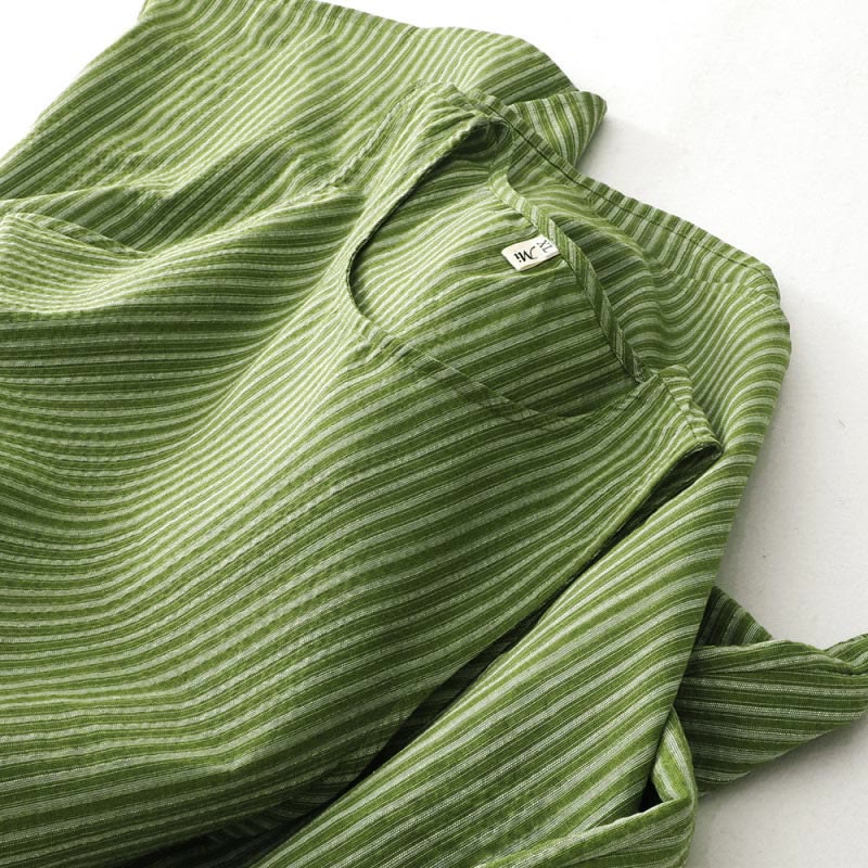 Buddha Stones Summer Casual Elegant Green Striped Crew Neck Women's Summer Sleeveless Dress - image 5