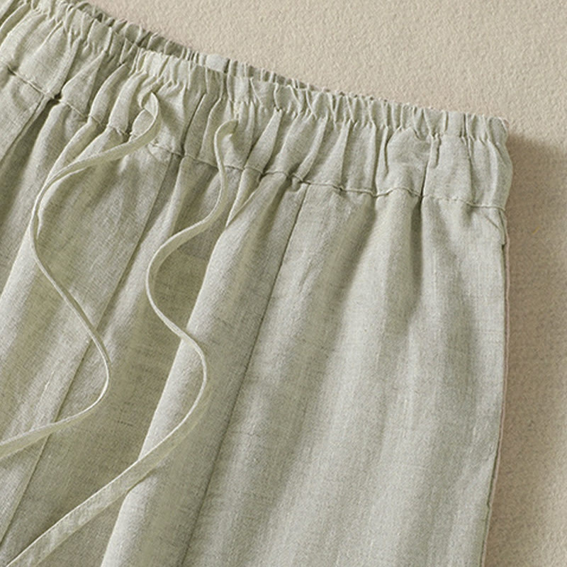 Buddha Stones Summer Casual Drawstring Solid Linen Ankle Pants Women's Wide Leg Pants With Pocket - image 11