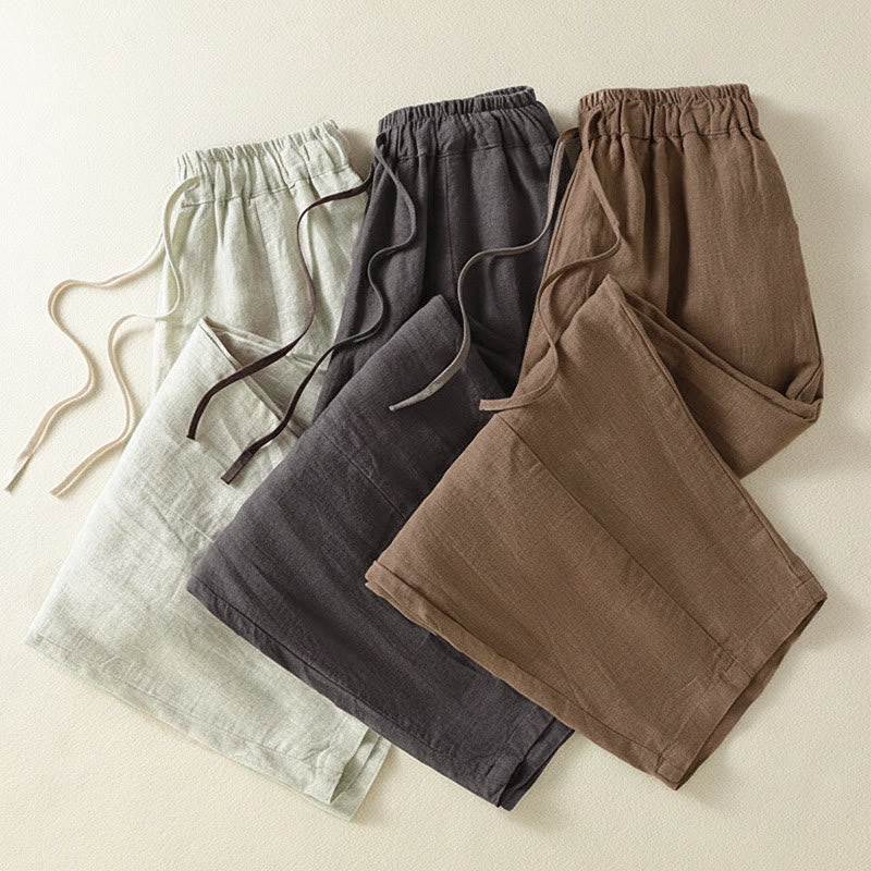 Buddha Stones Summer Casual Drawstring Solid Linen Ankle Pants Women's Wide Leg Pants With Pocket - image 23