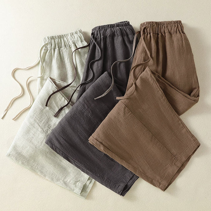 Buddha Stones Summer Casual Drawstring Solid Linen Ankle Pants Women's Wide Leg Pants With Pocket - image 23