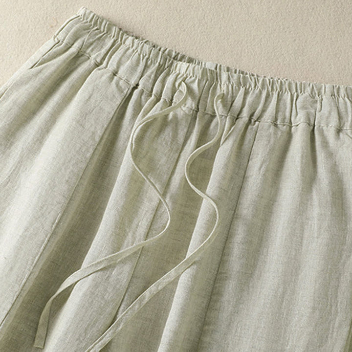 Buddha Stones Summer Casual Drawstring Solid Linen Ankle Pants Women's Wide Leg Pants With Pocket - image 9