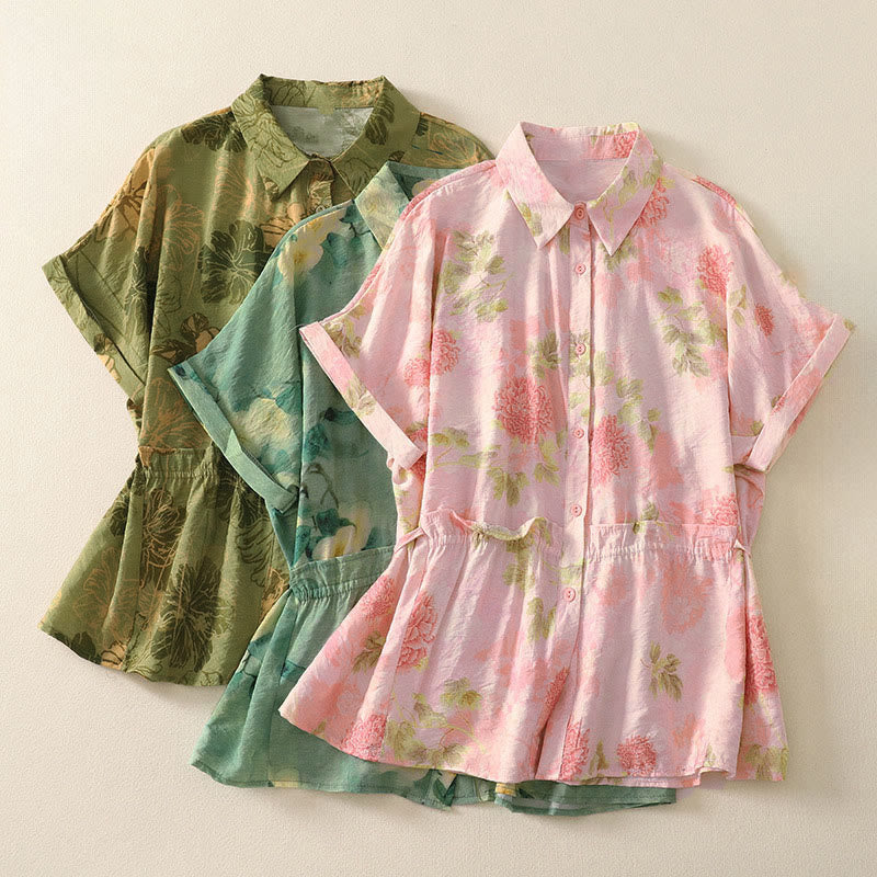 Buddha Stones Summer Boho Button-Up Floral Women's Short Sleeve Shirts - image 20