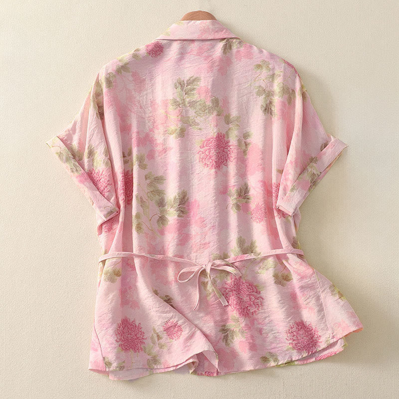 Buddha Stones Summer Boho Button-Up Floral Women's Short Sleeve Shirts - image 11