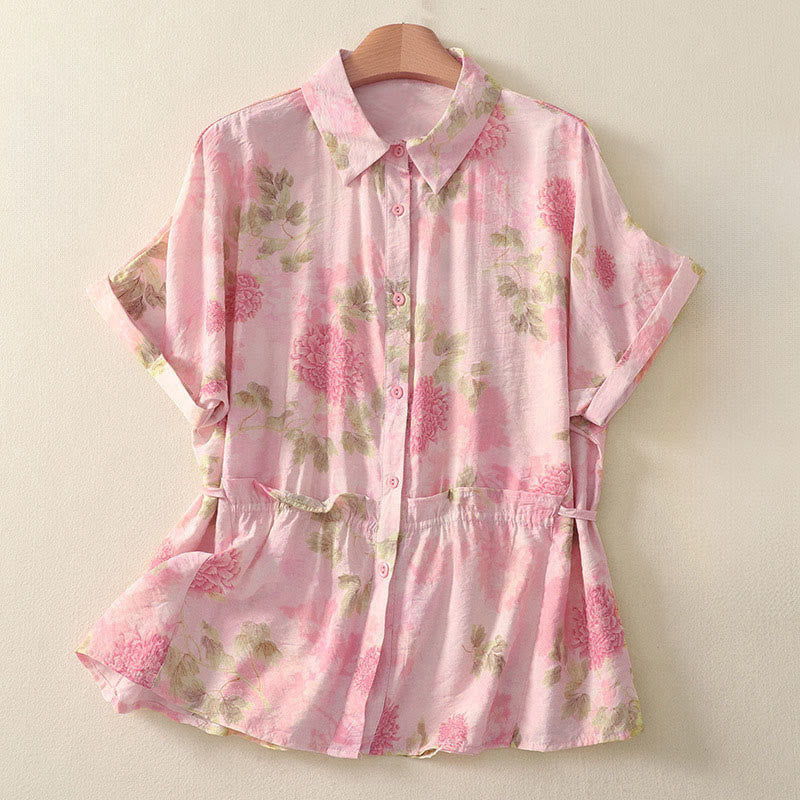 Buddha Stones Summer Boho Button-Up Floral Women's Short Sleeve Shirts - LightPink - US8-10, UK/AU12-14, EU40-42 (2XL) - image 10