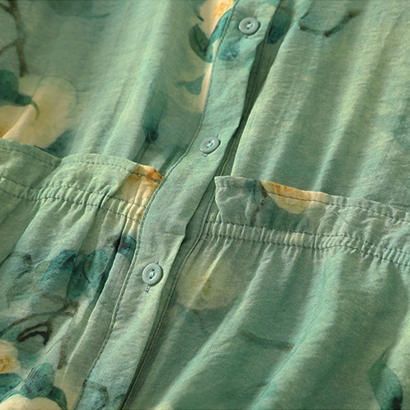 Buddha Stones Summer Boho Button-Up Floral Women's Short Sleeve Shirts - image 7