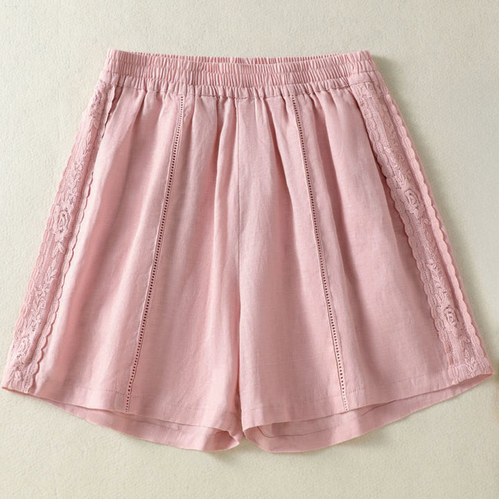 Buddha Stones Summer Casual Boho Solid Decorative Side Lace Women's Shorts With Pockets - image 16