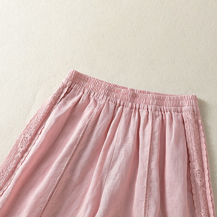 Buddha Stones Summer Casual Boho Solid Decorative Side Lace Women's Shorts With Pockets - image 17