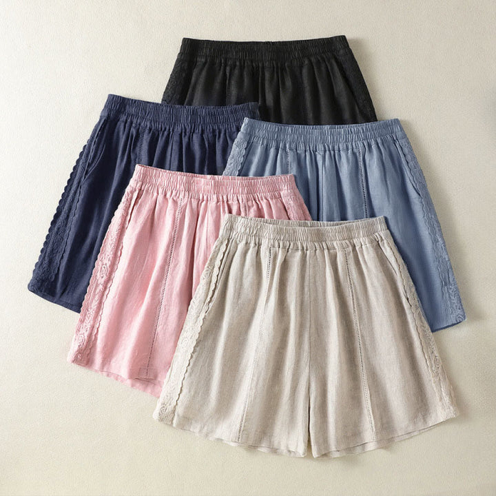 Buddha Stones Summer Casual Boho Solid Decorative Side Lace Women's Shorts With Pockets - image 25